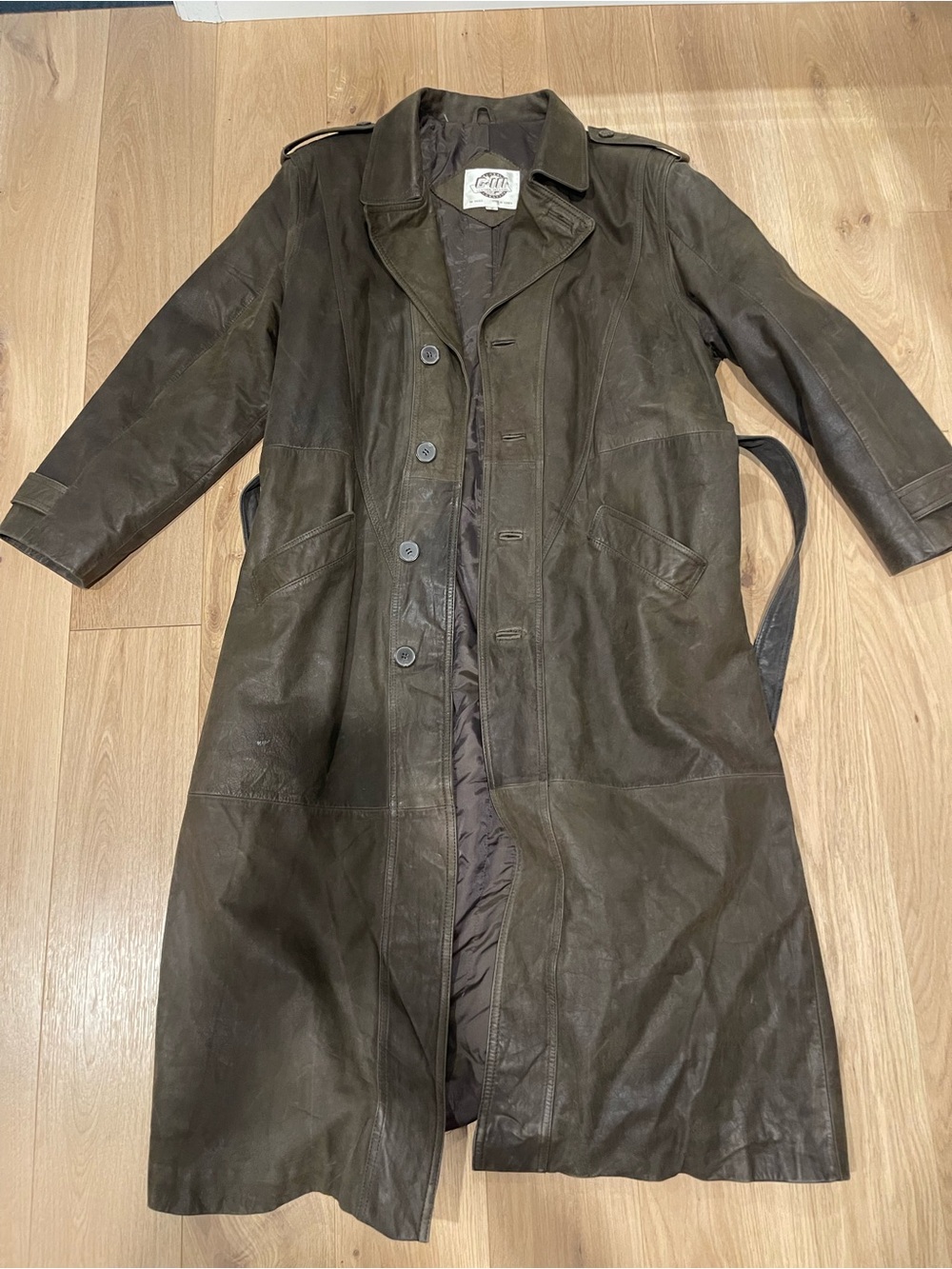 Unbranded Dark Brown Leather Trench Coat with Belt